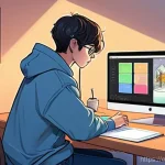 Home 22 웹툰 제작 툴 비교 - **Prompt:** A young, determined webtoon artist, wearing comfortable casual clothes like a hoodie and...