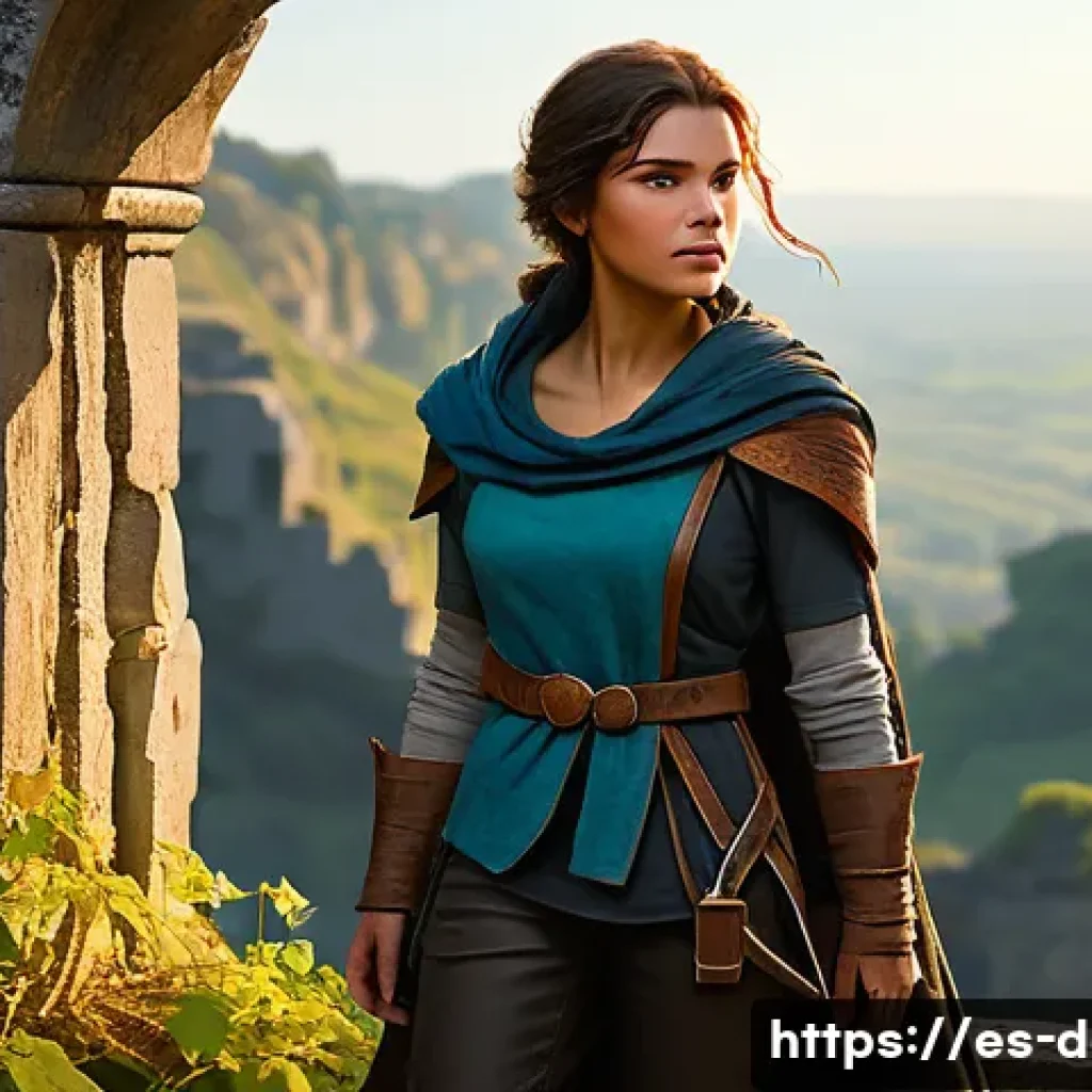 디지털아트 캐릭터 채색 기법 - **Prompt 1: "The Adventurer's Dawn"**
A vibrant, full-body digital painting of a female adventur...