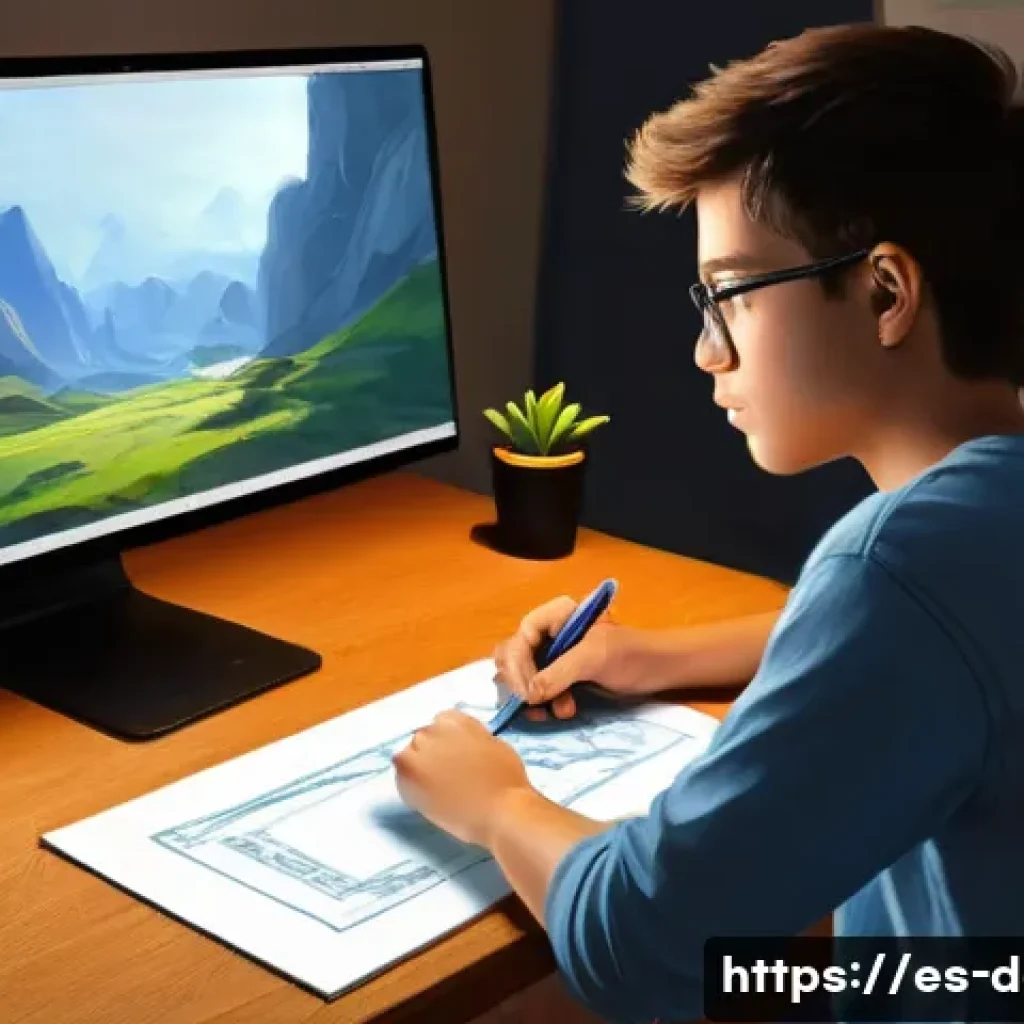 디지털아트 초보자를 위한 가이드 - **The Budding Digital Artist: First Steps**
A young adult, with a focused and determined express...