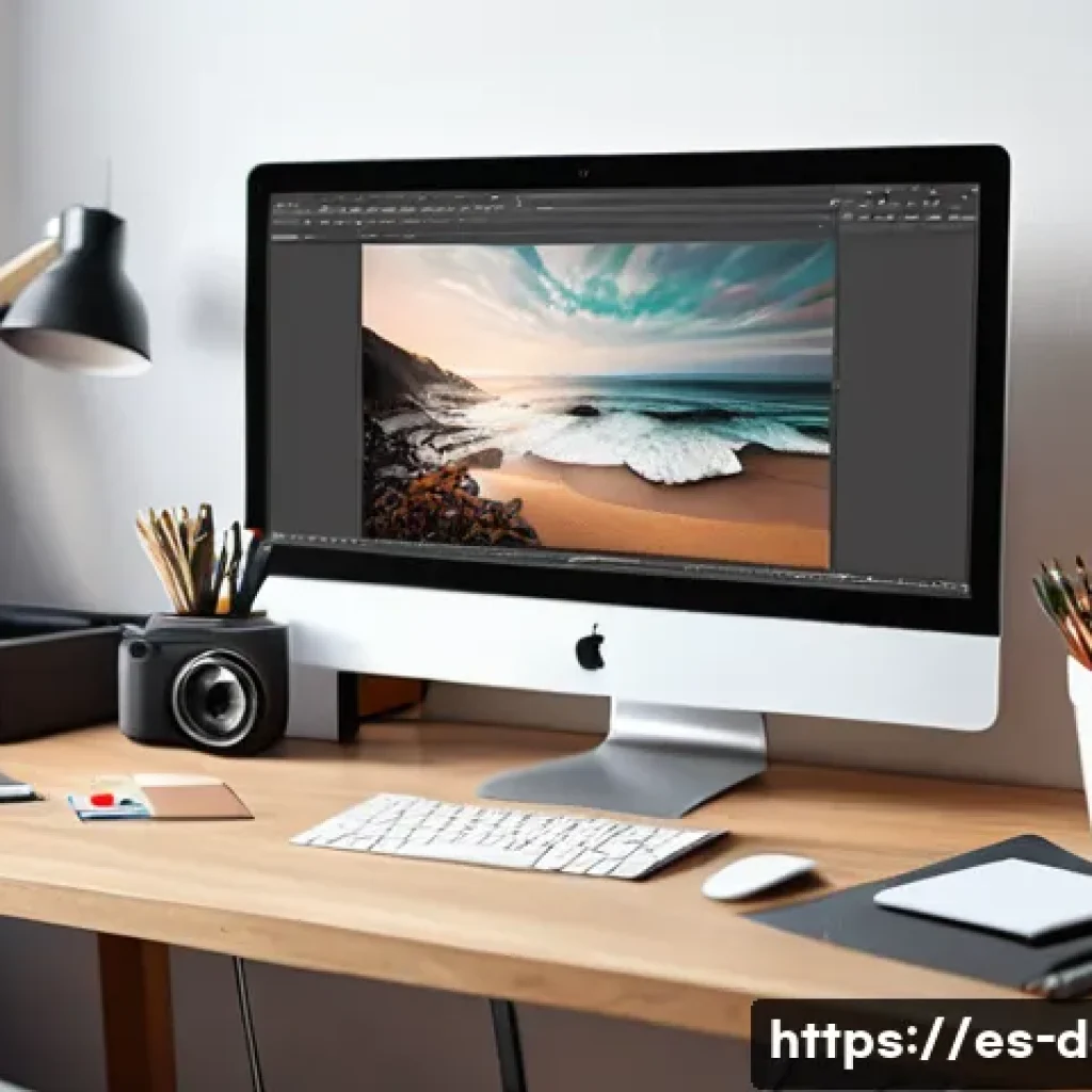 포스터용 디지털아트 제작 - A modern digital artist’s workspace featuring a high-resolution poster design in progress on a large...