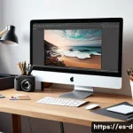 포스터용 디지털아트 제작 - A modern digital artist’s workspace featuring a high-resolution poster design in progress on a large...