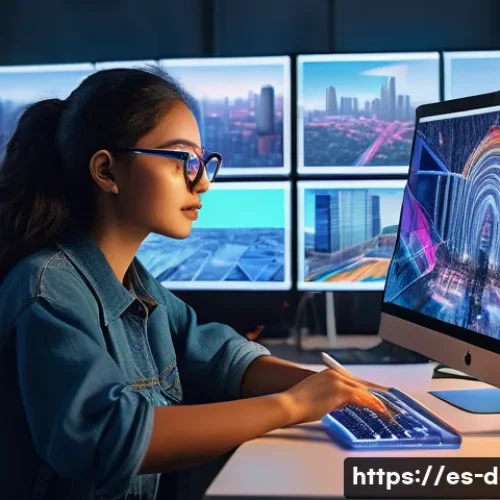 GAN을 활용한 디지털아트 - A futuristic digital art studio scene set in a vibrant urban environment in Mexico City, showcasing ...