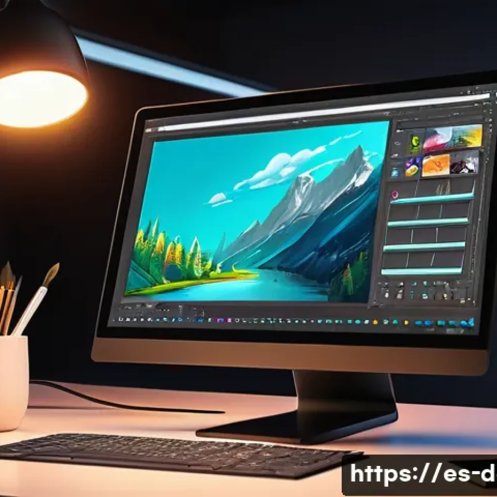 애니메이션과 디지털아트의 관계 - A digital artist's workspace featuring a high-end graphic tablet and stylus, vibrant layered 2D anim...