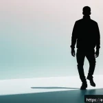 Home 23 디지털아트 실루엣 디자인 중요성 - A minimalist digital art piece showcasing a single, bold human silhouette in motion against a soft g...